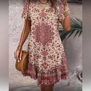 Boho floral print smock dress